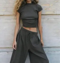 zara テクスチャーギャザートップス　ブラウン　Mのサムネイル