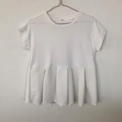 トップス　チュニック　フレンチスリーブ　ホワイト　M フリルTシャツ