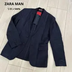 値下げ　ZARA リネン100% テーラードジャケット　ネイビー　春夏