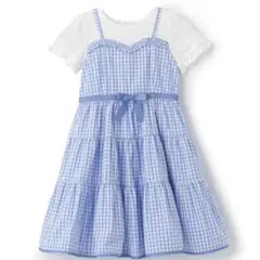 メゾピアノ ギンガムティアードドッキングワンピース　130