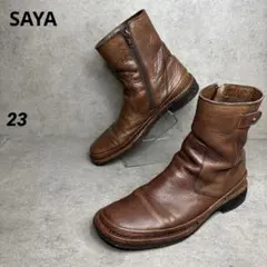 美品！SAYA サヤ ショートブーツ サイドジップ 本革 バックル