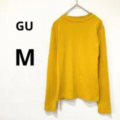 ジーユー リブカットソー イエロー M コットン混 長袖Tシャツ ストレッチ