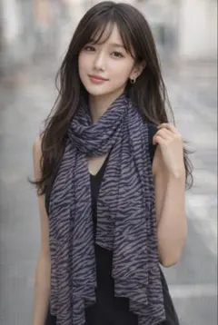 スカーフ ゼブラ柄 紫×グレー 韓国風 Y2K