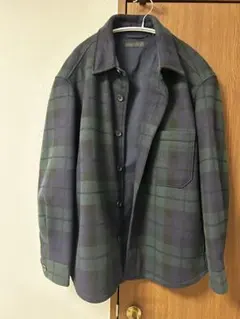 グリーンネイビーのチェックシャツジャケット Mサイズ