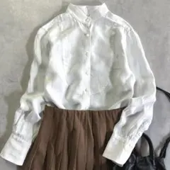 LOISIR ロワズィール リネンバンドカラー長袖シャツ 洗える オフ 