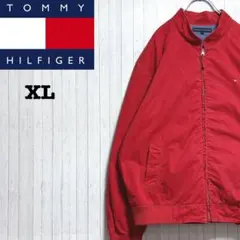 トミーヒルフィガー　スイングトップジャケット　刺繍ロゴ　ジップアップ　赤　XL