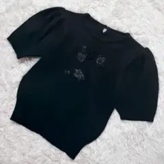 【c8306】ニット セーター　半袖　ブラックのサムネイル