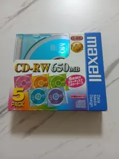 ​【未使用】maxellデータ用 CD-RW 650MB 5色カラーMIX 5枚