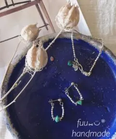 No208・ハンドメイド　シルバー真鍮とターコイズのピアス