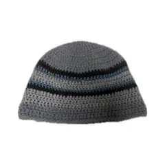 グレー茶色水色のクラッシャーハット　クロシェハット　Crusher Hat⭐︎