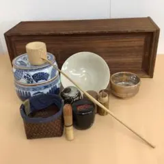 【美品！】茶道★皆具一式★染付祥瑞★手塚祥堂★京焼★木製長箱付★A1002-36