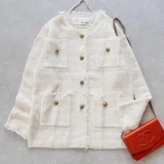 ツイードジャケット ノーカラージャケット