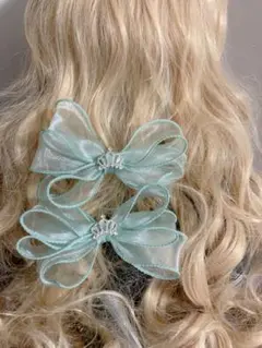 リボンヘアクリップ 王冠付き
