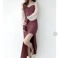 RESEXXY リゼクシー ニットレイヤードシャツワンピース ブラウン