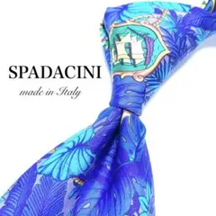 【極美品】 SPADACINI ネクタイ 総柄 ブルー イタリア お洒落