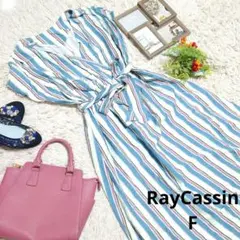✨美品✨♥RayCassin♥フレンチスリーブワンピース(L相当)白/ストライプ
