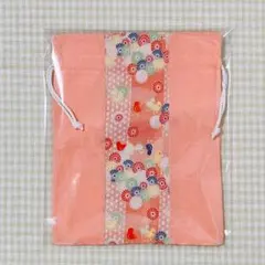 縮緬　花柄　巾着　和柄