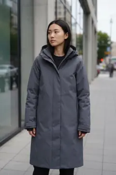 UNIQLO グレー フード付きロングダウンジャケット