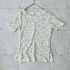 ケイコキシ ジャガード半袖Tシャツ レース透け感 花柄 トップス上品カットソーのサムネイル
