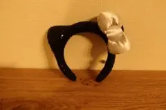 USJ ハローキティカチューシャ ブラックシルバーリボン付き