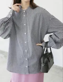 BONLECILL アソート柄ボリュームスリーブバンドカラーシャツ ギンガム