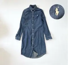 ラルフローレン　デニムワンピース　ポニー刺繍　インディゴ　長袖　S〜細身M相当