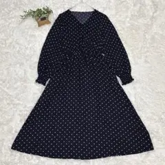 GU【S】ドットカシュクールワンピース ネイビー Vネック ウエストゴム