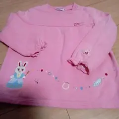 322）MIKI HOUSEウサギ刺繍のピンクトレーナー 100cm