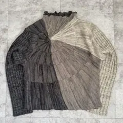 レトロ グランジ 切替ニット ウール混 アシンメトリー アート系 モード 秋冬
