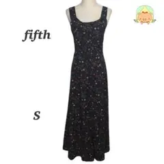 fifth 花柄 ロングワンピース S ノースリーブ フレア 黒 背中開き