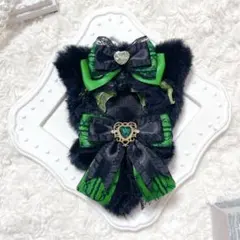 10cm ぬい服　黒ねこ　緑リボン　着ぐるみ