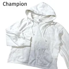 Champion ランタグ復刻 短丈 パーカー L ホワイトユニセックス