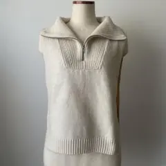 アイボリー レイヤード ニットベスト ハーフジップ　レディース ハイネック