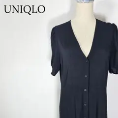 ユニクロ レーヨンしっとり ワンピース ロング Lサイズ ブラック 前開き