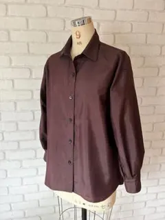 期間限定値下げ　大島紬　着物リメイク　長袖シャツ　ワインレッド　シルク