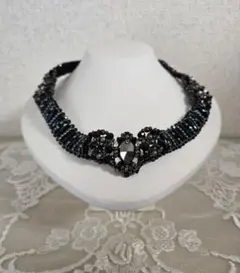 訳あり・スワロフスキー×ガラスビジュー・ヘマタイト・ミルフィーユ・ネックレス