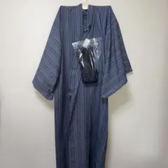 新品　メンズ　浴衣　ストライプ柄　ダークブルー系　帯セット　M〜L