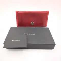 【美品】ブルガリ Wリング サークルロゴ 二つ折 長財布 レッド レザーのサムネイル