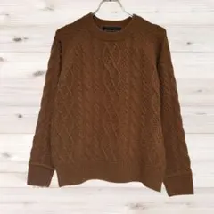 A1445 NANO UNIVERSE ニット セーター 長袖(F) 茶 総柄のサムネイル