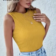 SHEIN マスタードカラー♡リブノースリーブ☆