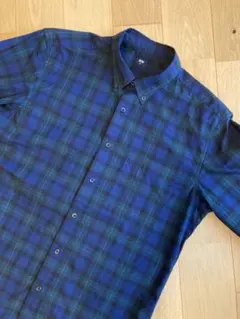 UNIQLO メンズ青系チェック柄 ボタンダウンシャツ M 長袖