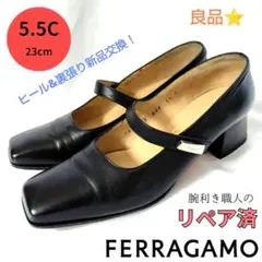 ✨️腕利き職人のリペア済✨️良品【フェラガモ】ロゴプレート ストラップパンプス黒のサムネイル