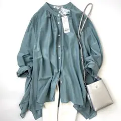 美品 ブラミンク コットンシルク バックジップ ブラウス◇ブルー