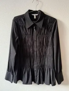 H&M 黒 プリーツシャーリング長袖シャツ