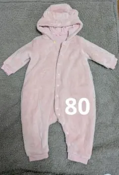 ユニクロ　フード付きもこもこロンパース ピンク 80