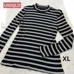 UNIQLO ボーダー　リブハイネックTシャツ　長袖　XL 紺/白　ユニクロ