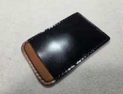 コードバン、黒のレザー、パスケース、ハンドメイド、手縫い