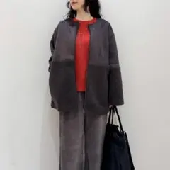 UNITEDARROWS フェイクムートンボアノーカラージャケット　グレー