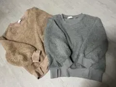 もこもこ トップス 2枚セット ブラウン グレー 秋冬