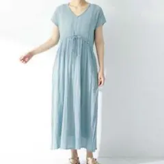 新品　サニーレーベル　楊柳ドビーギャザーワンピース　ターコイズブルー